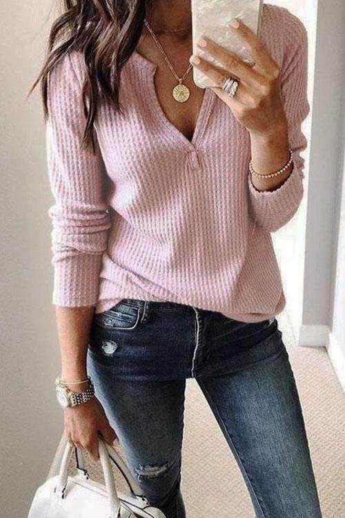 T-Shirt Doux et Confortable, Col en V