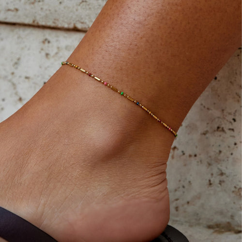 Bracelet de cheville perles arc-en-ciel