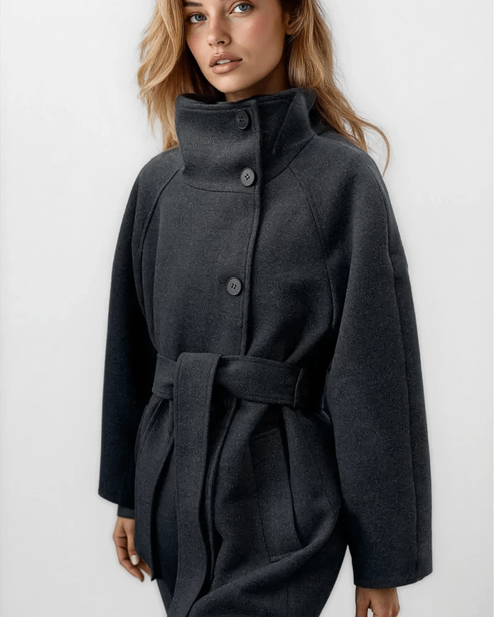Manteau long Arielle avec ceinture et col montant