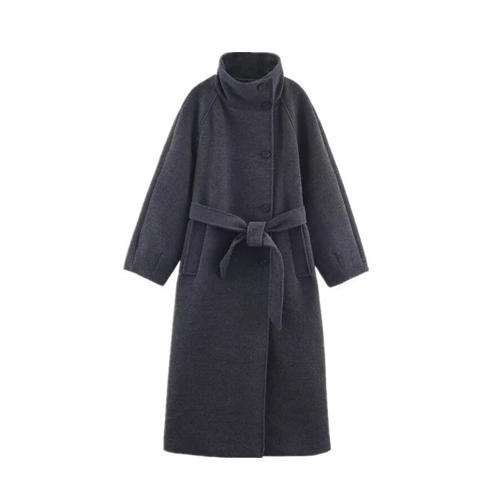 Manteau long Arielle avec ceinture et col montant