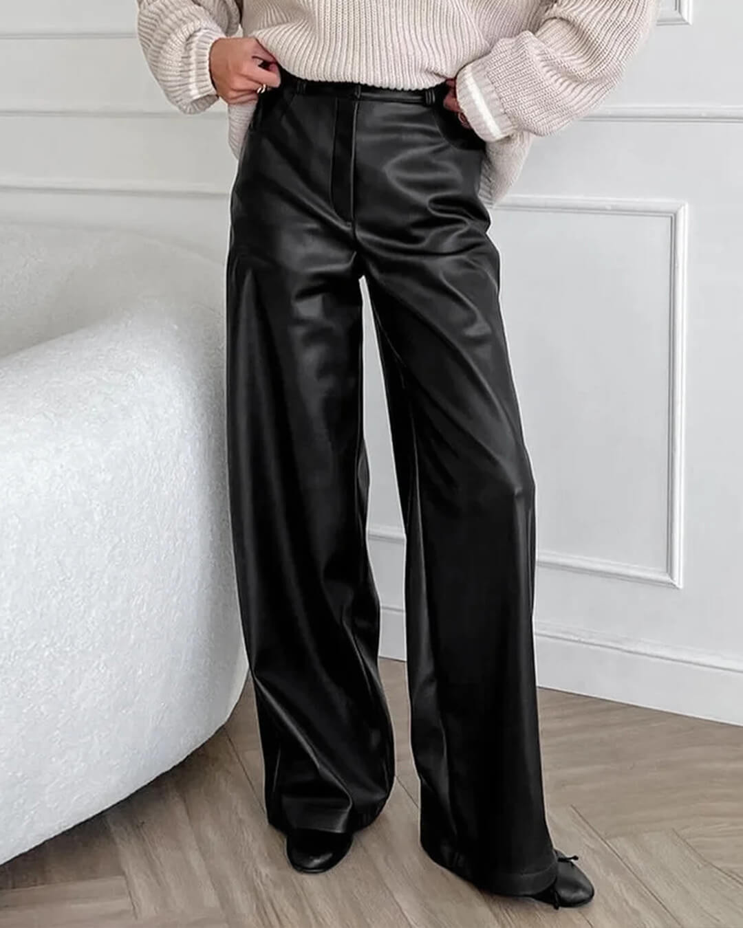 Pantalon Ada en cuir à jambes larges