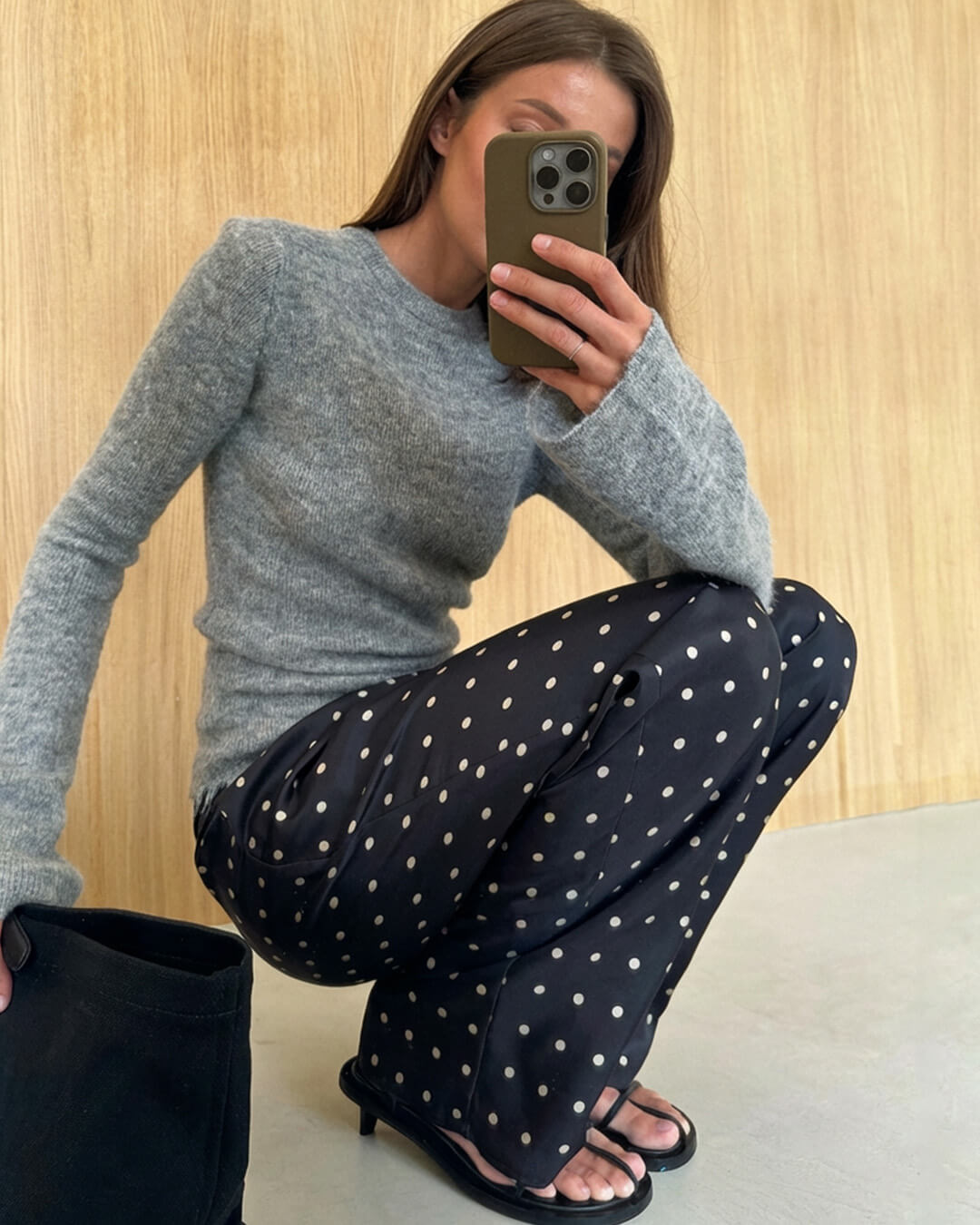 Pantalon Adela en satin à pois