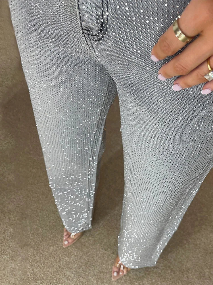 Jean à jambe large Eliana orné de strass
