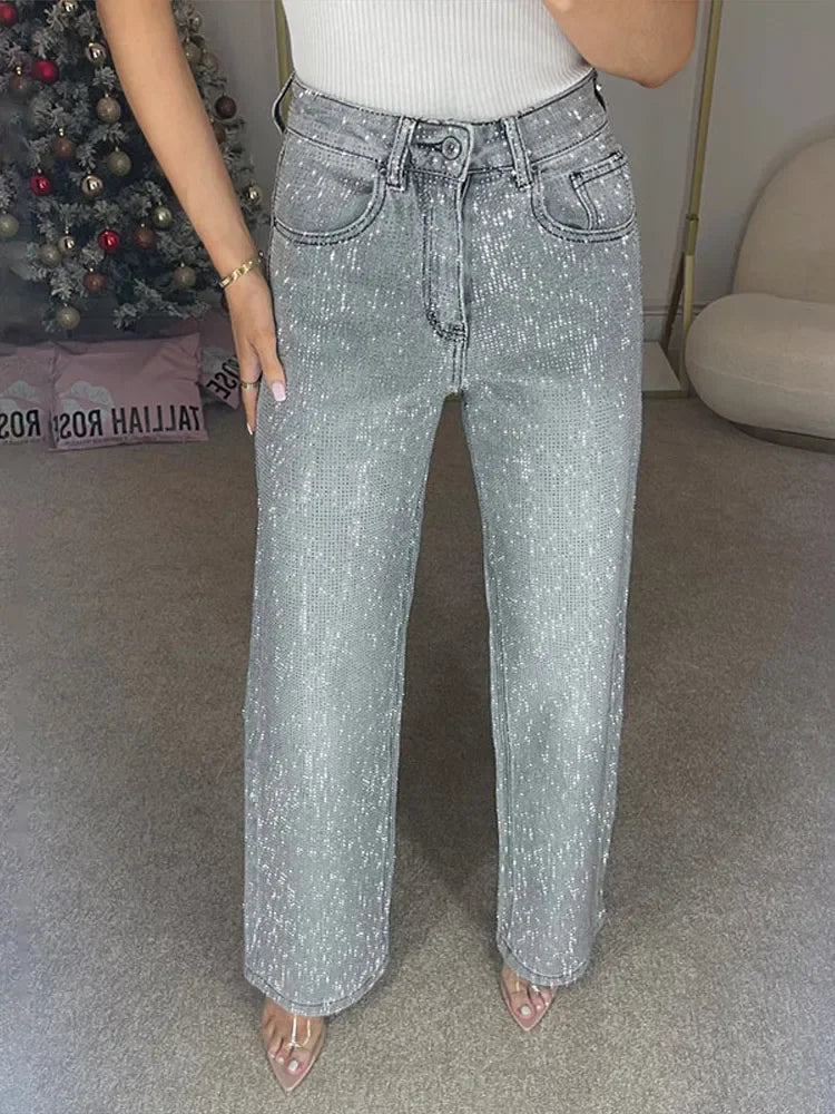 Jean à jambe large Eliana orné de strass