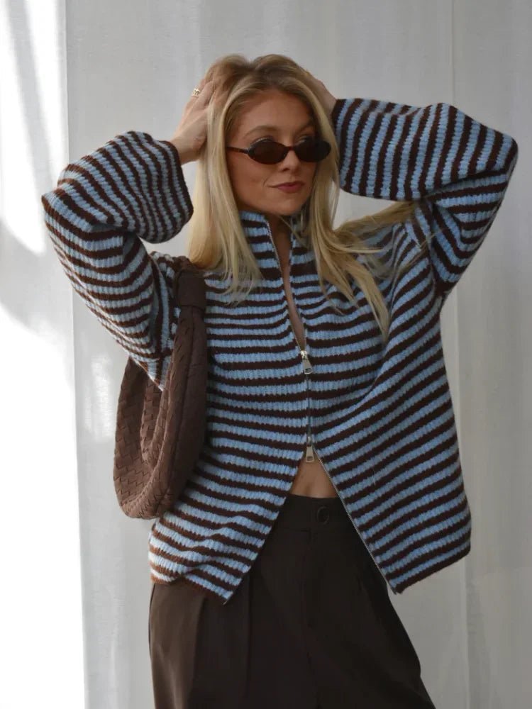 Angela cardigan en maille à col montant et rayures