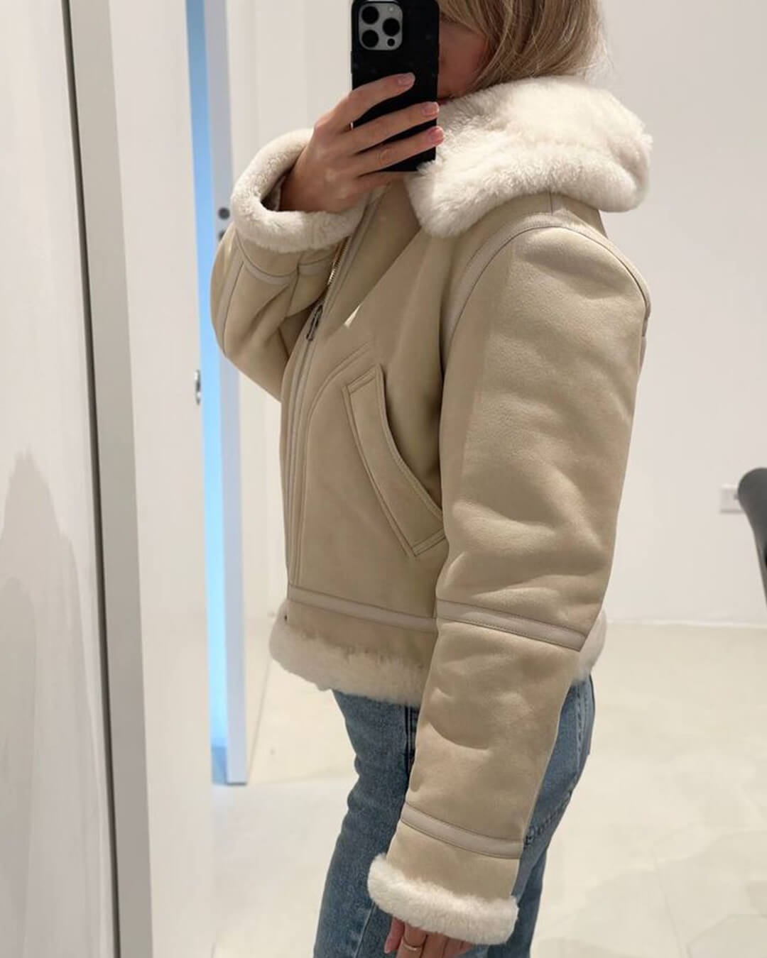 Veste en daim synthétique doublée en fausse fourrure Cindy