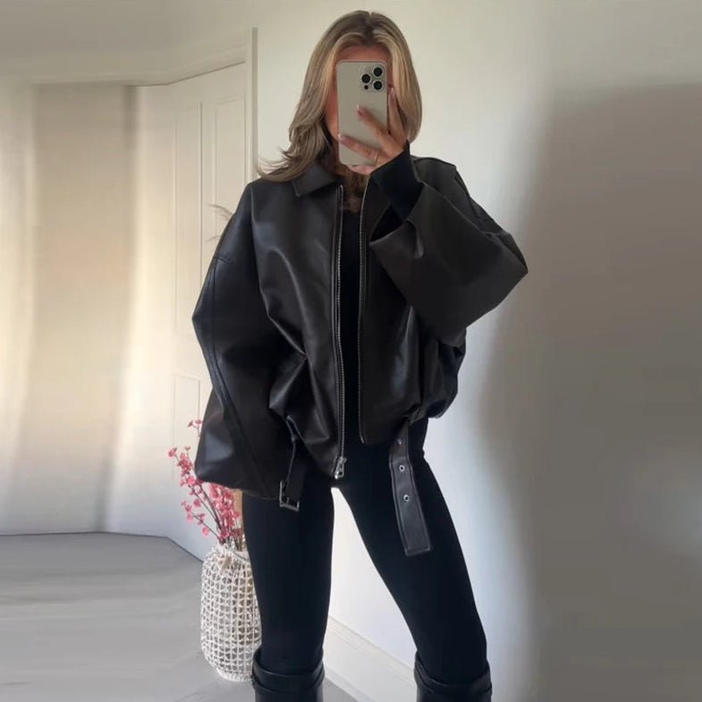 Veste Carine en cuir style motard