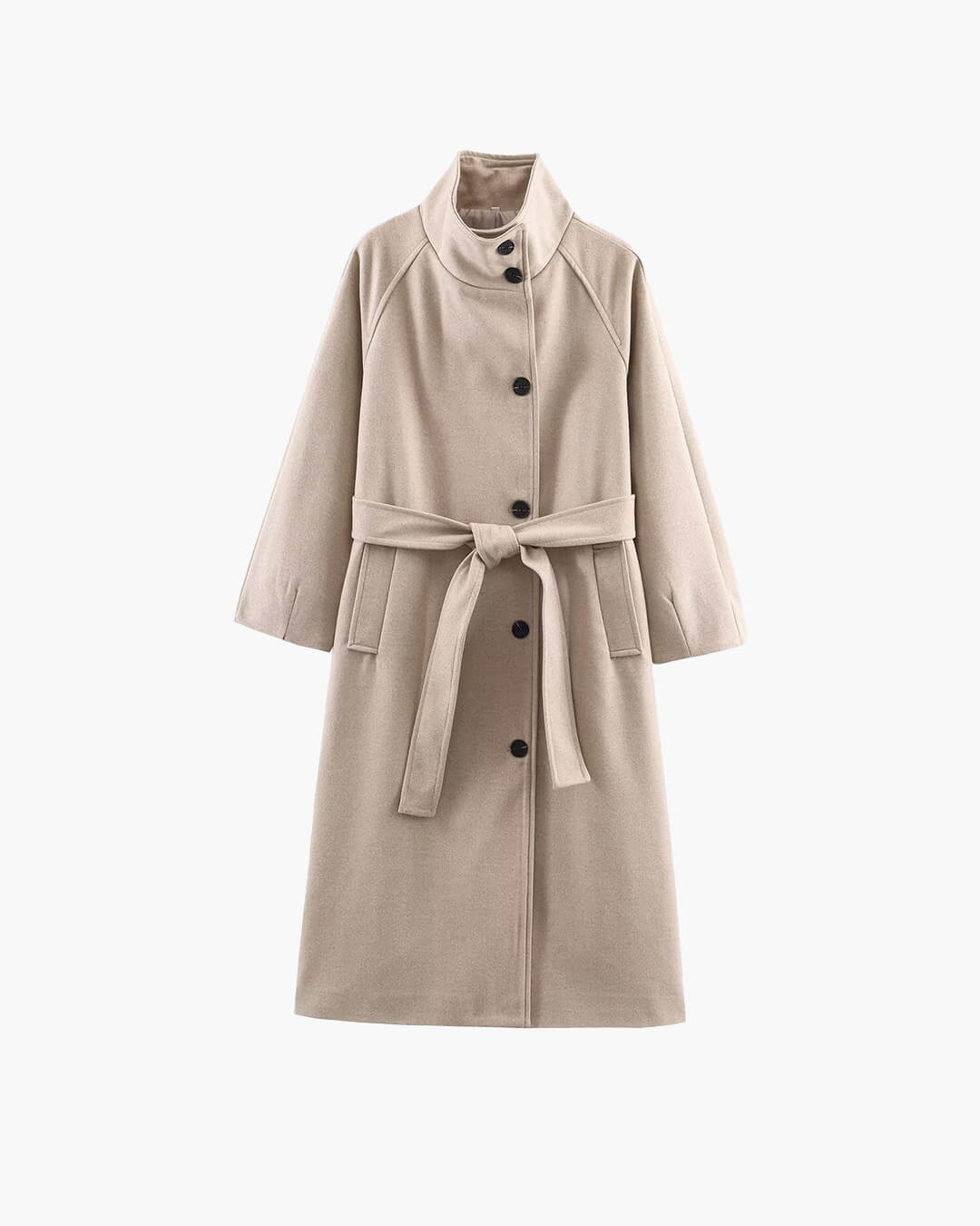 Manteau long Claudine avec ceinture et col montant