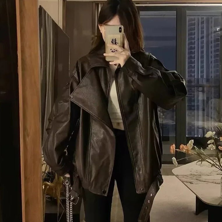 Veste en cuir asymétrique Carla