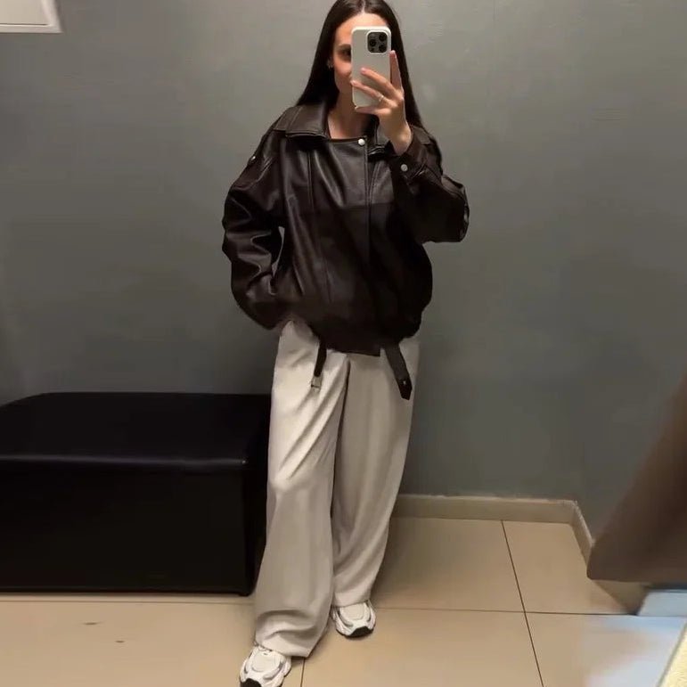 Veste en cuir asymétrique Carla