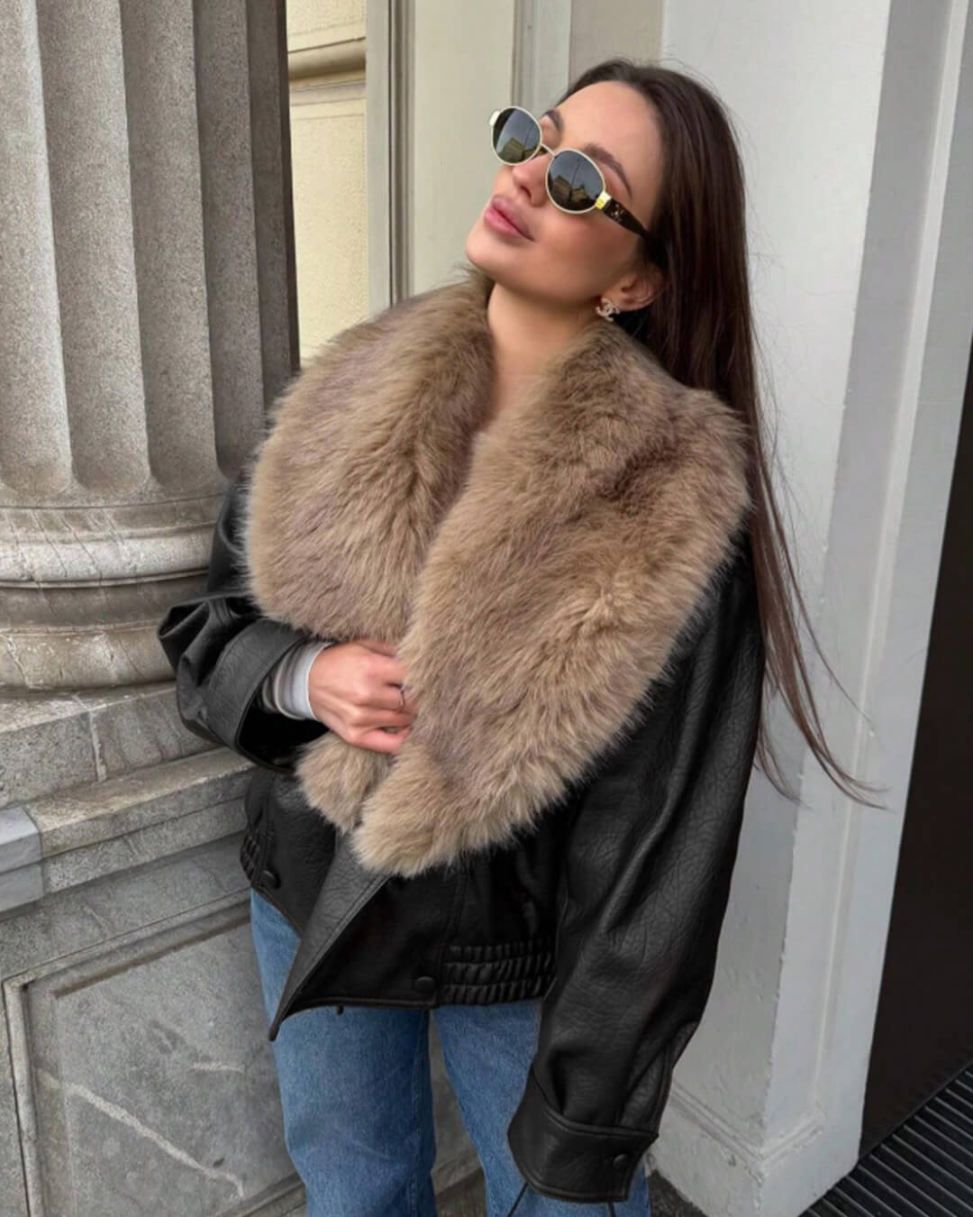 Veste en similicuir Francesca avec col en fourrure amovible