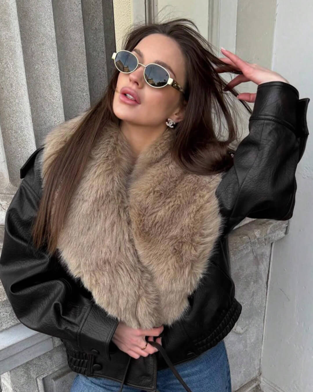 Veste en similicuir Francesca avec col en fourrure amovible