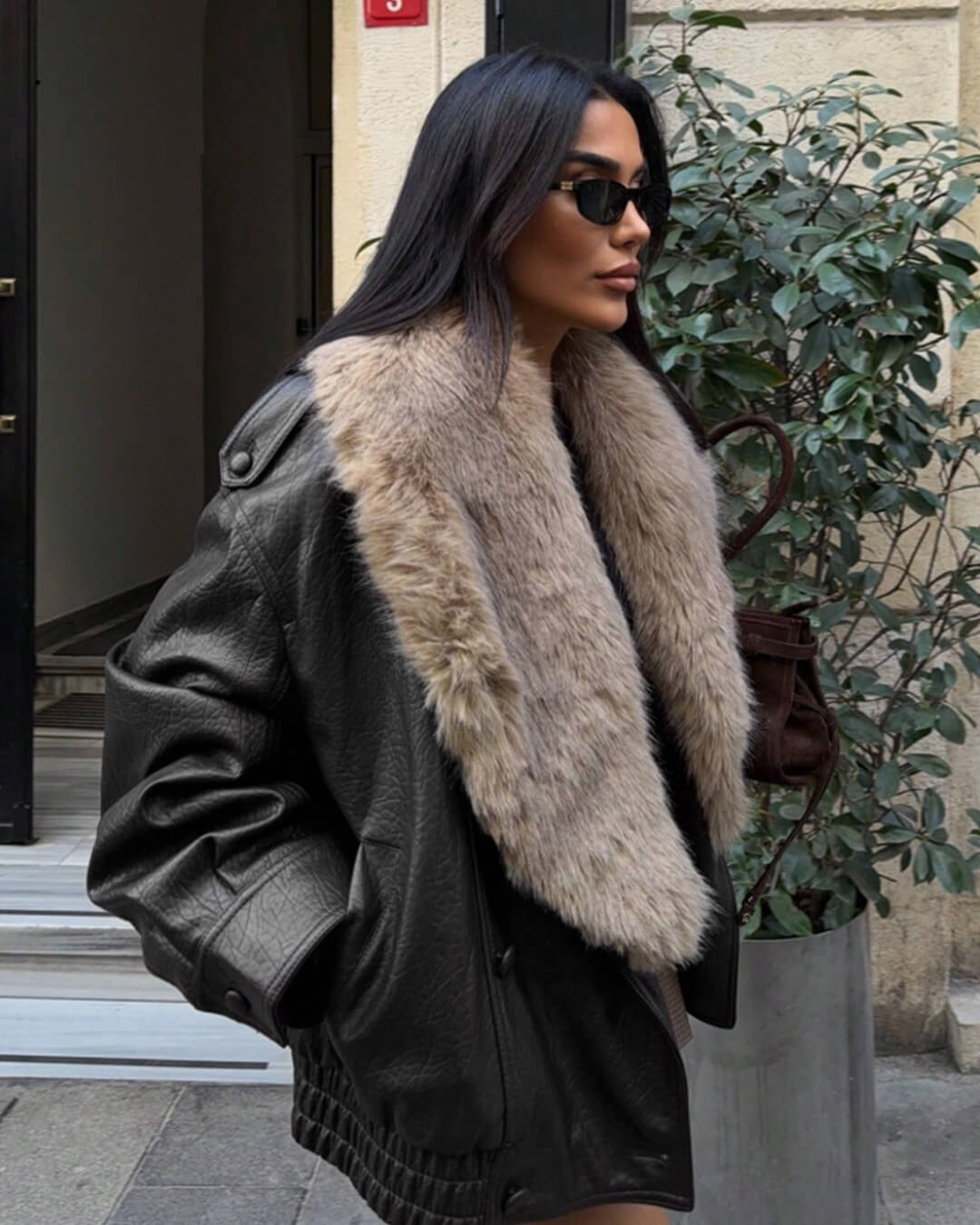 Veste en similicuir Francesca avec col en fourrure amovible