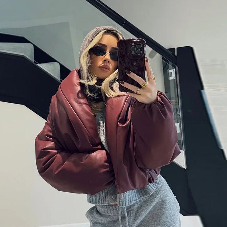 Veste en cuir à revers Lara