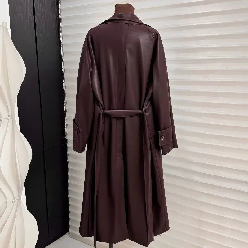 Manteau long style trench en similicuir Shiela