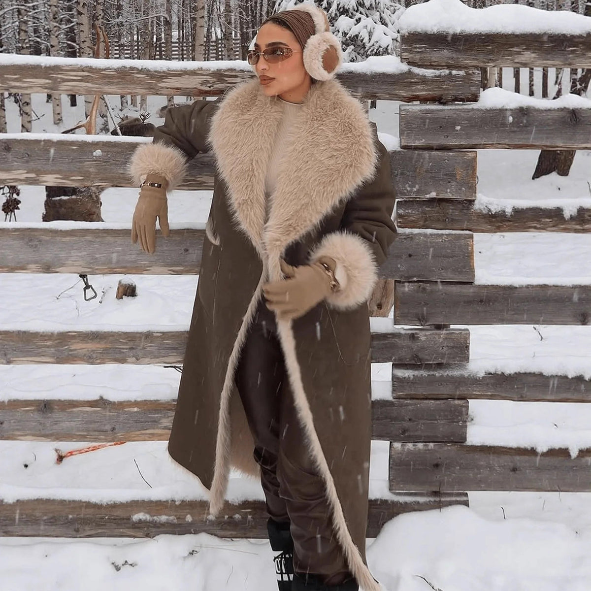 Manteau long en suédine avec fausse fourrure Sydney