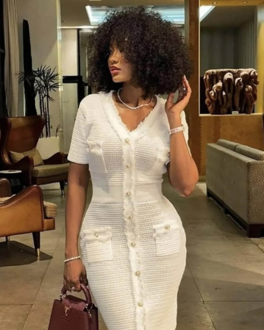 Sabrina robe-pull en maille à col en V