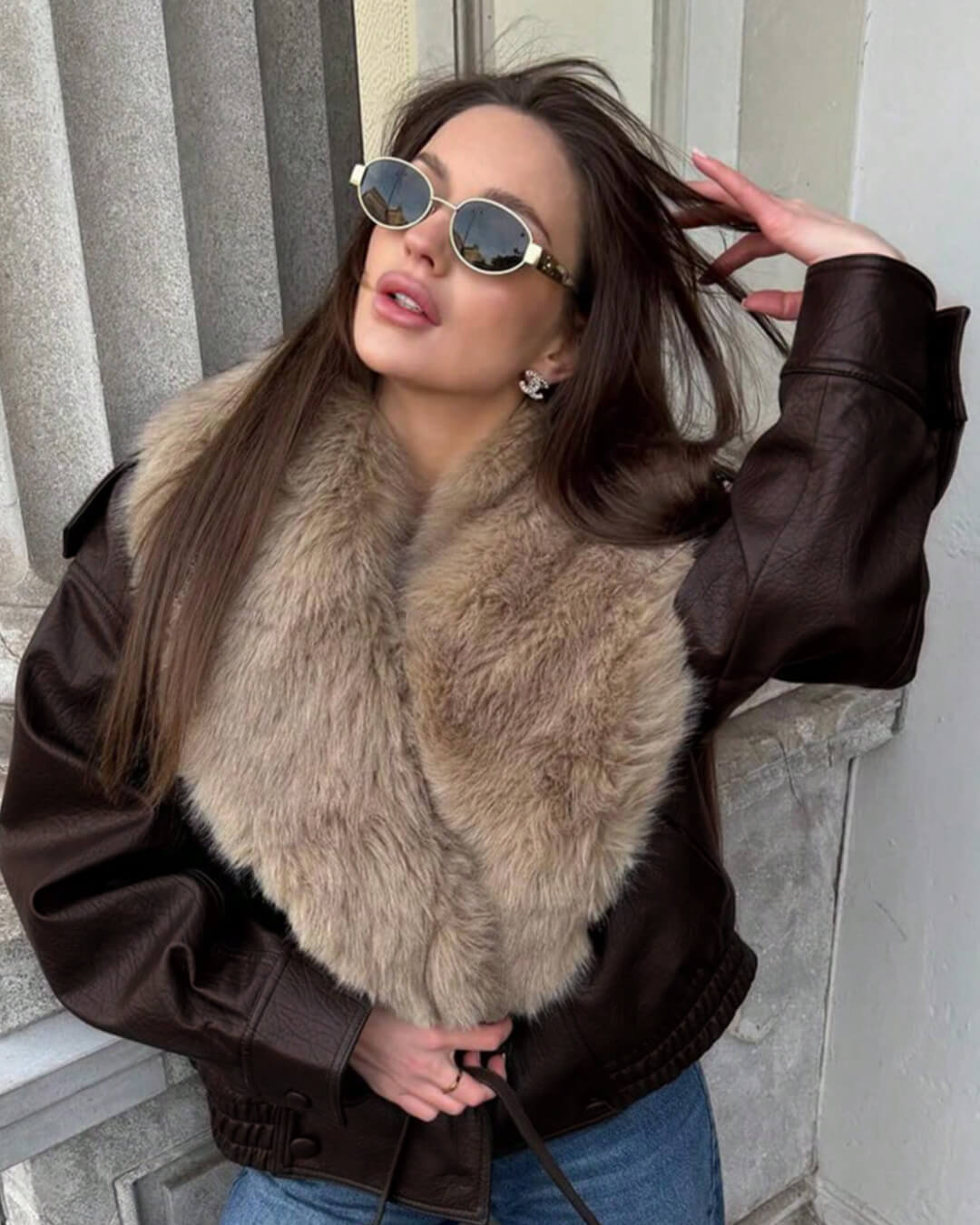 Veste en similicuir Francesca avec col en fourrure amovible