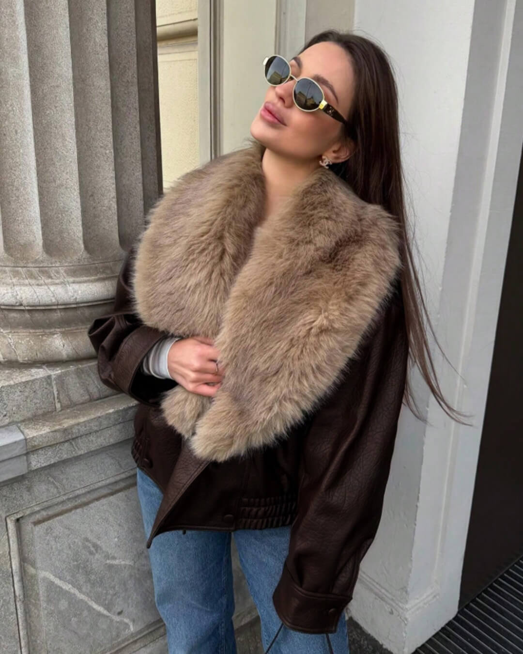 Veste en similicuir Francesca avec col en fourrure amovible