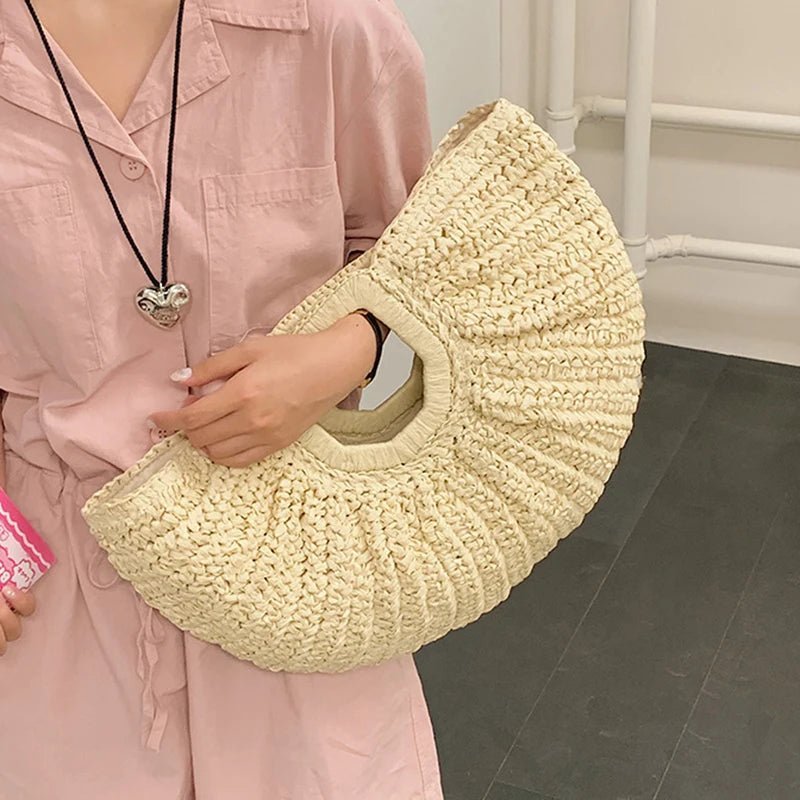 Sac cabas en rotin Bianca demi-lune