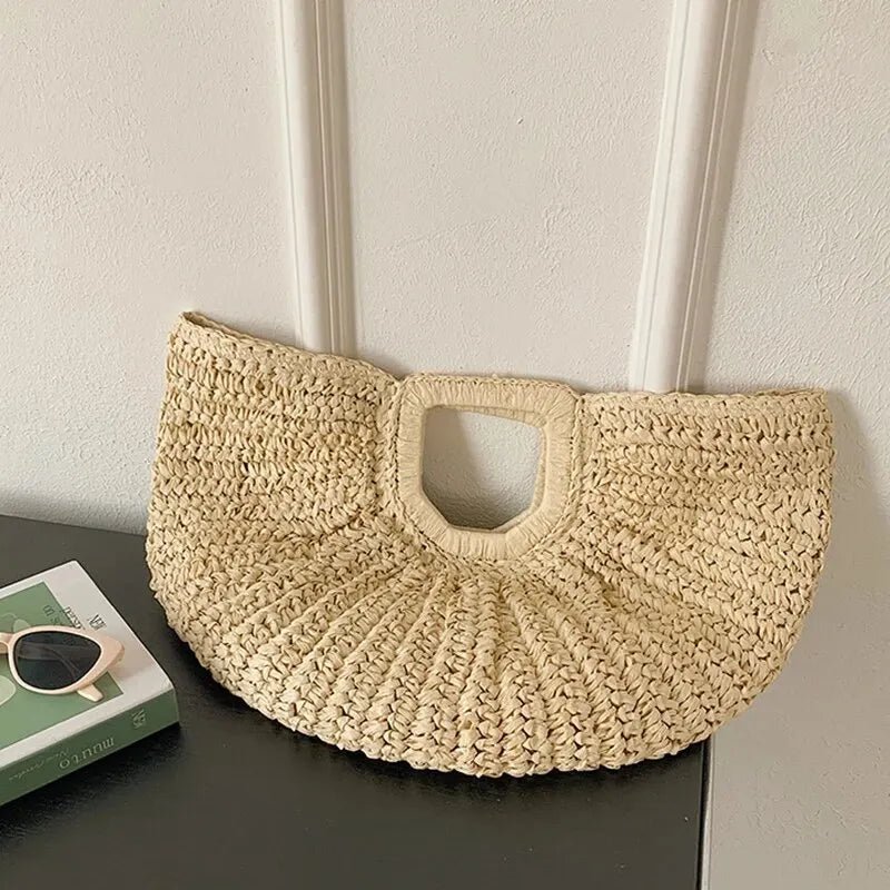 Sac cabas en rotin Bianca demi-lune