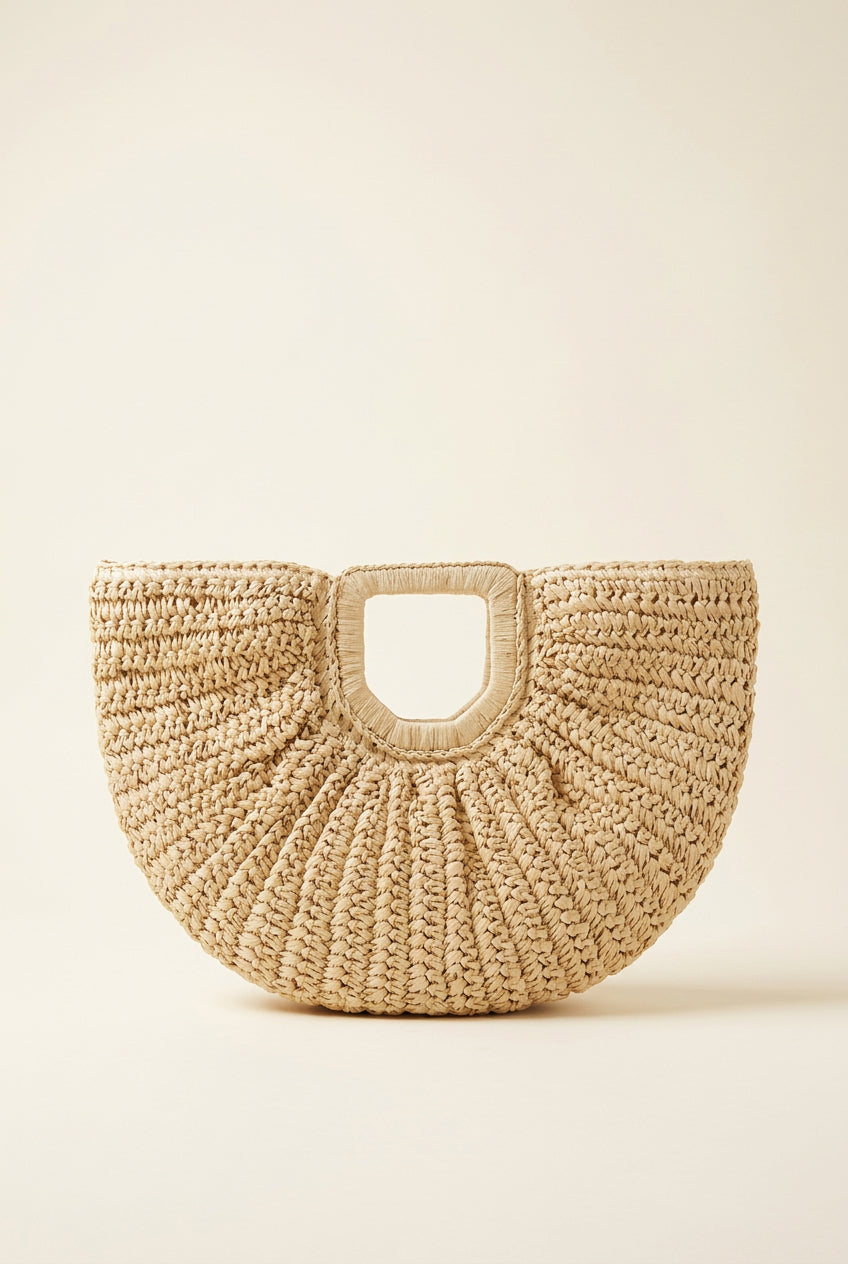Halbmond-Tragetasche Bianca aus Rattan