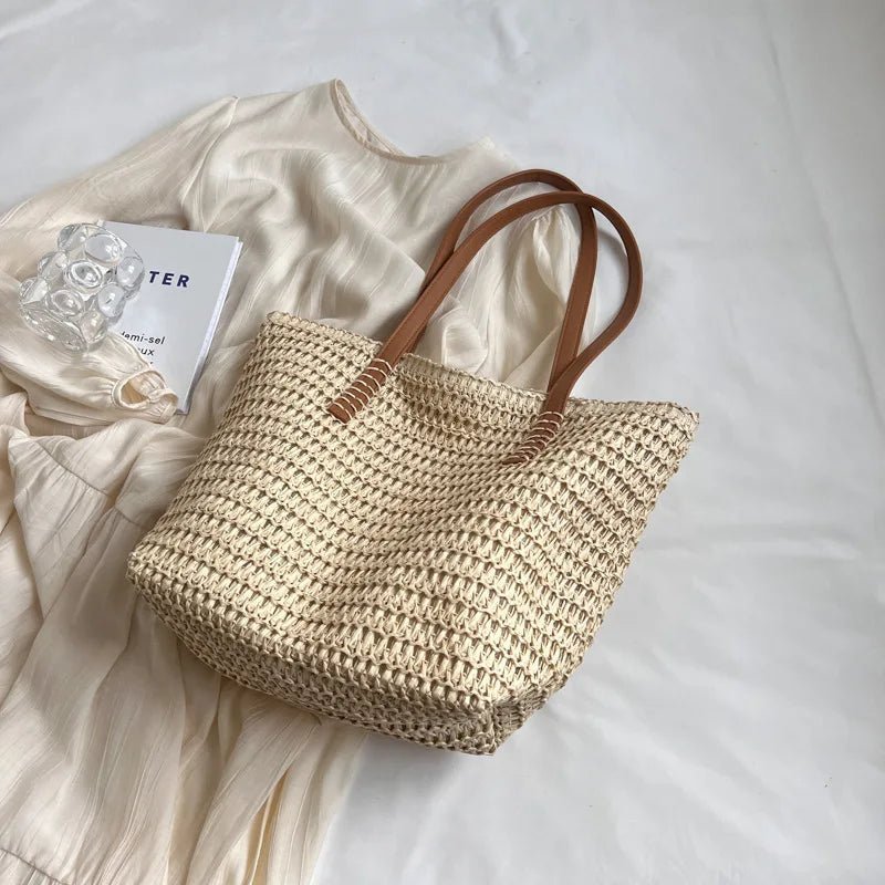 Sac de plage Céleste en paille tressée