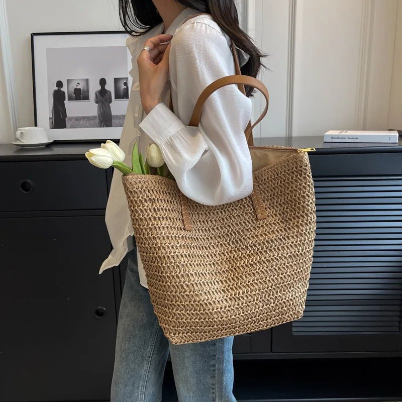 Sac de plage Céleste en paille tressée