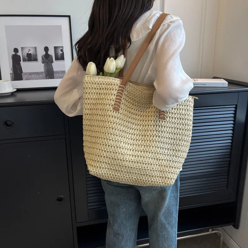 Sac de plage Céleste en paille tressée