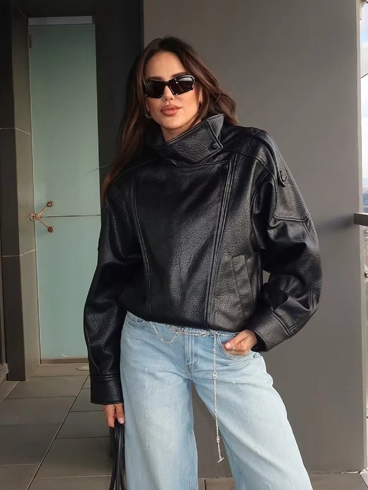 Veste asymétrique en cuir Carla