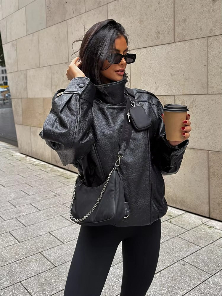 Veste asymétrique en cuir Carla