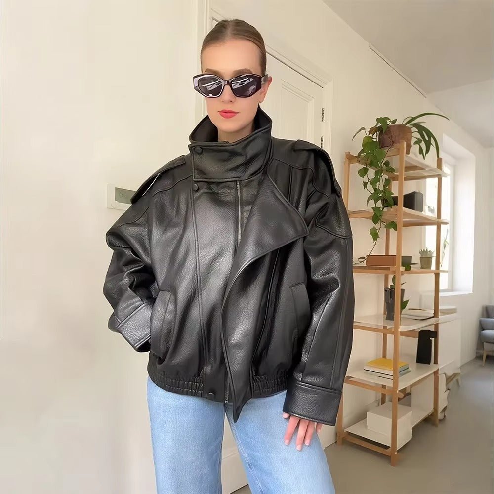 Veste asymétrique en cuir Carla