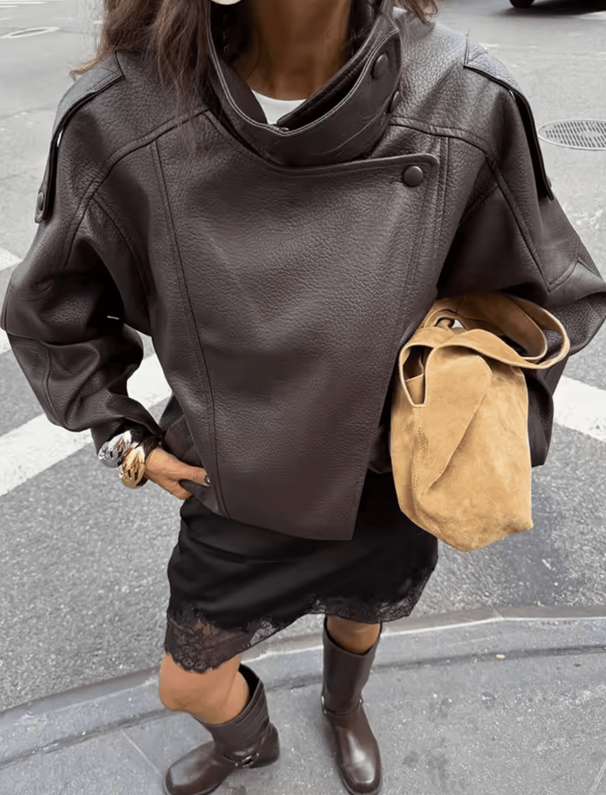 Veste asymétrique en cuir Carla