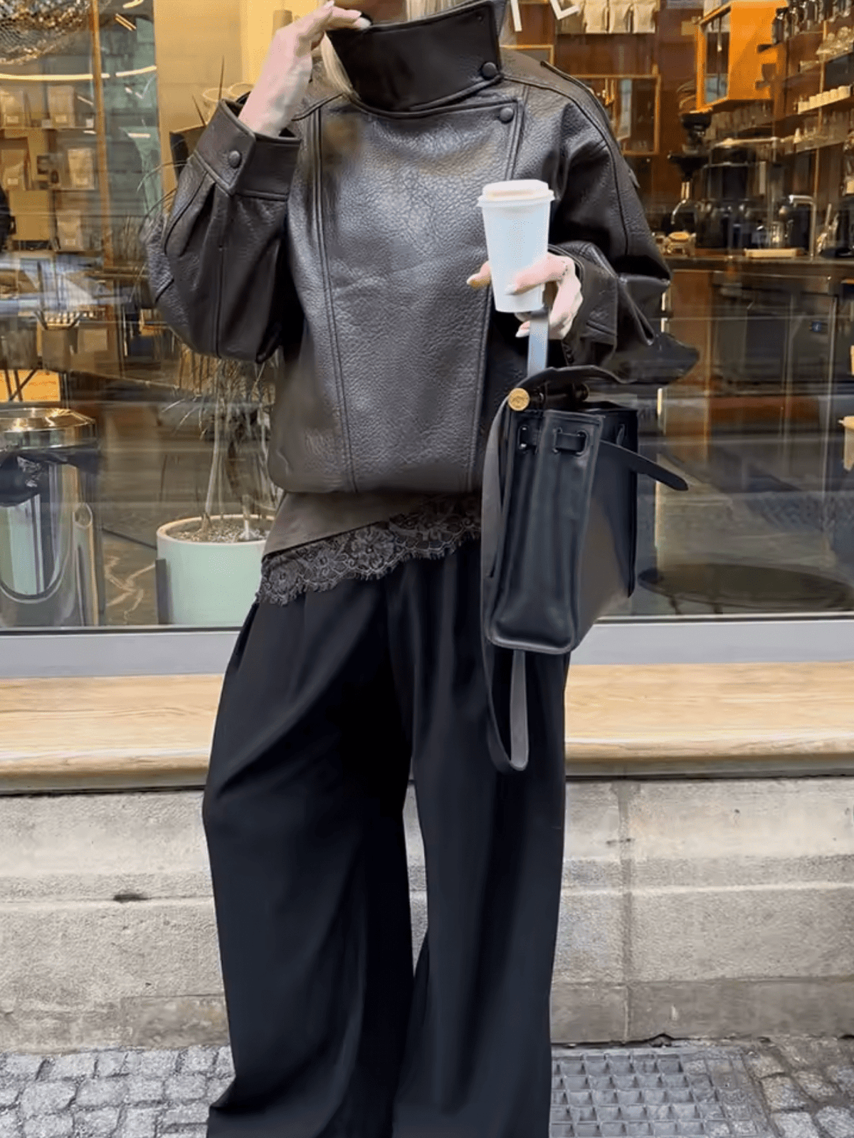 Veste asymétrique en cuir Carla