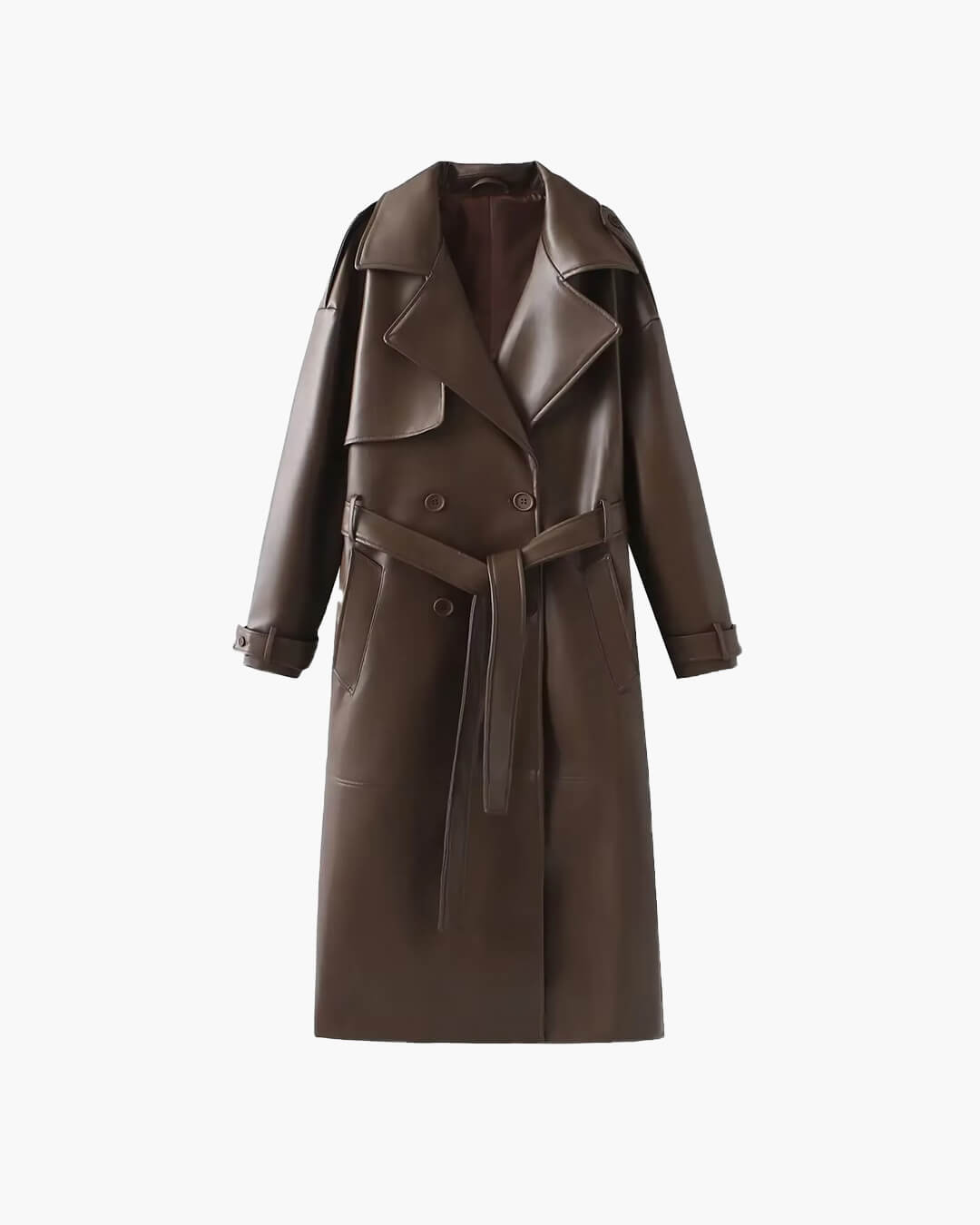 Manteau long maxi style trench en similicuir Cassy
