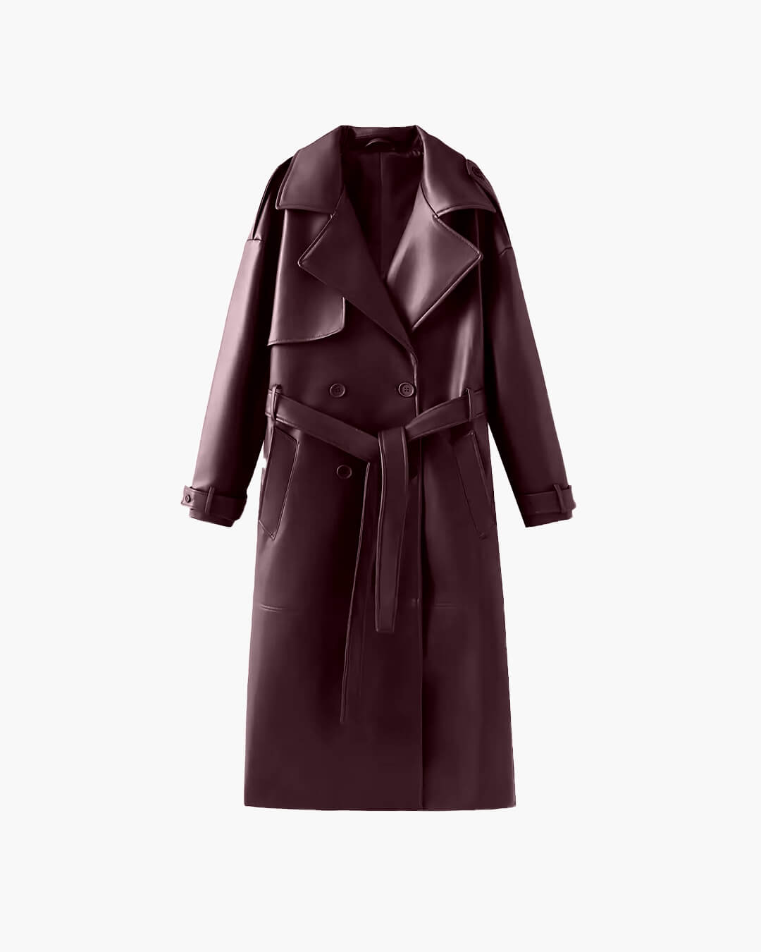 Manteau long maxi style trench en similicuir Cassy