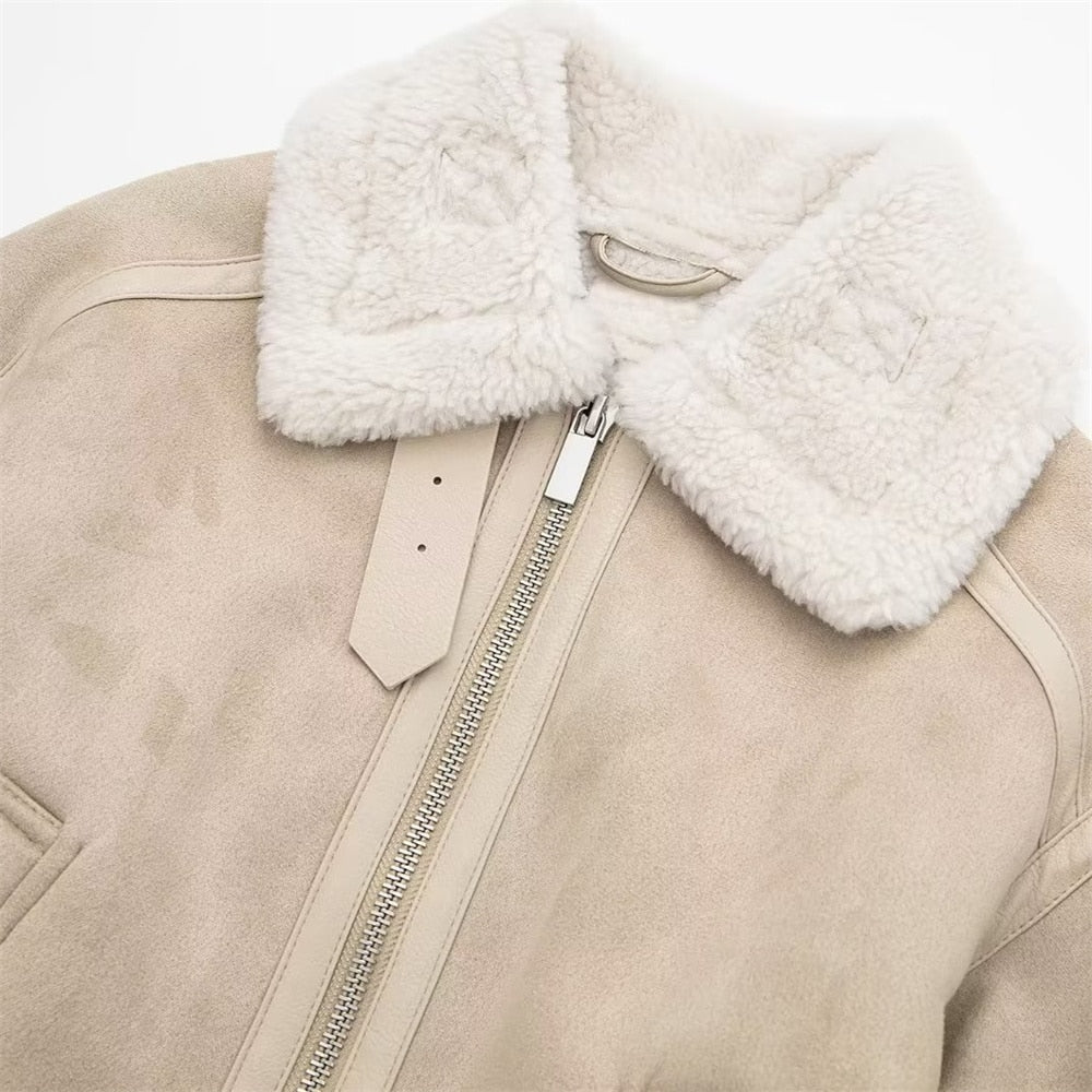 Veste en daim synthétique doublée en fausse fourrure Cindy