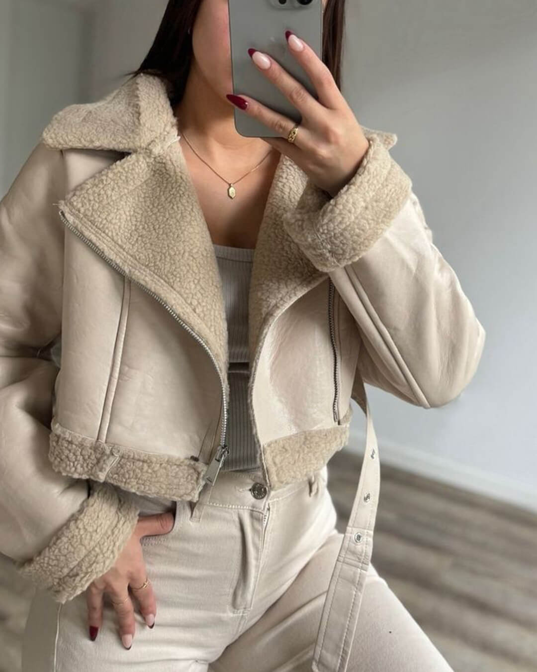 Veste en daim synthétique doublée en fausse fourrure Cindy