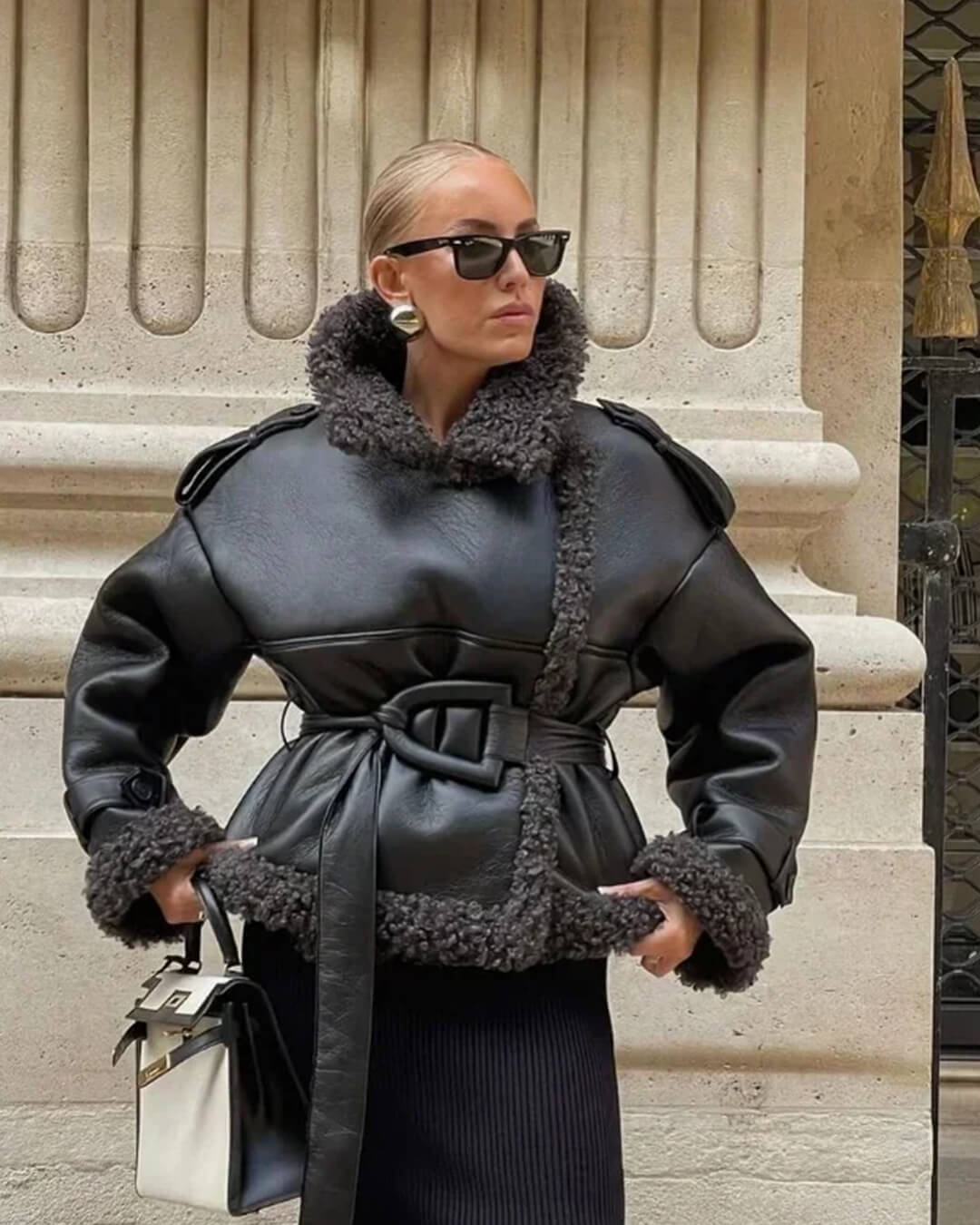 Veste courte en similicuir avec ceinture Cora
