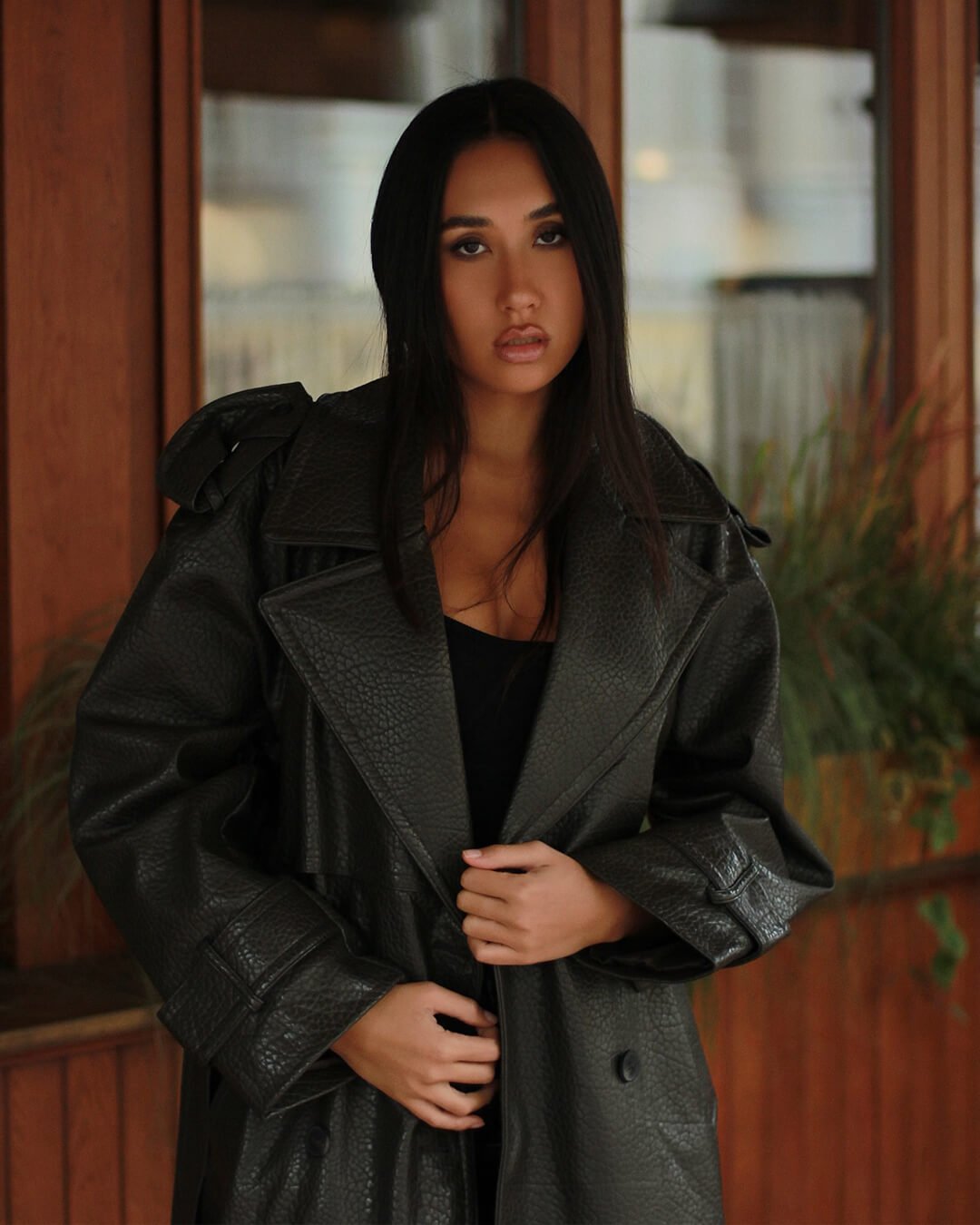 Veste longue en cuir Danica