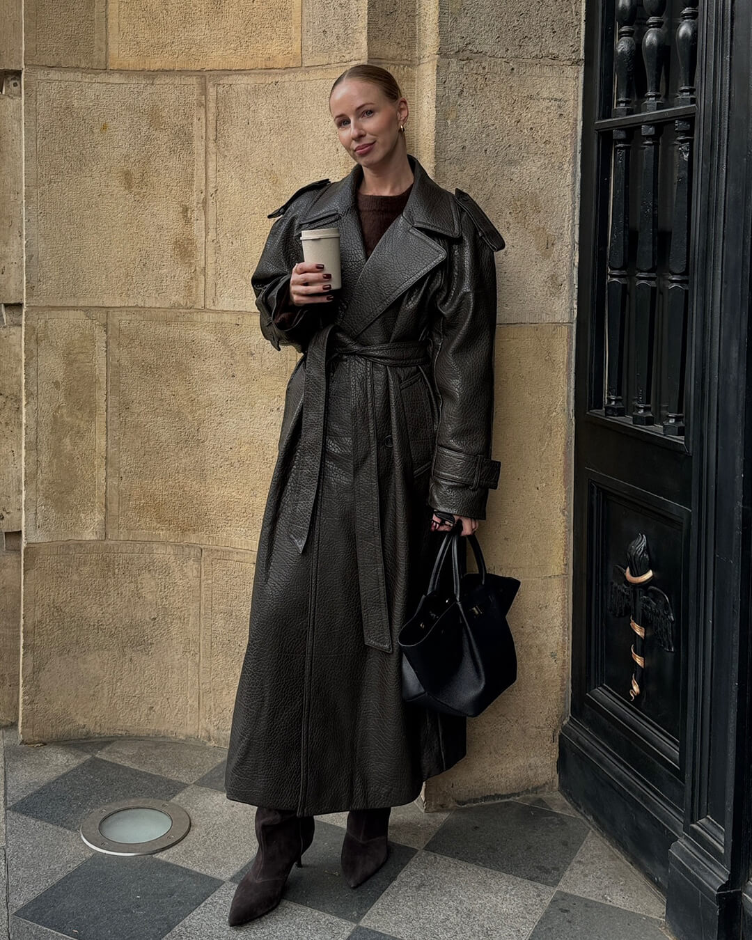 Veste longue en cuir Danica