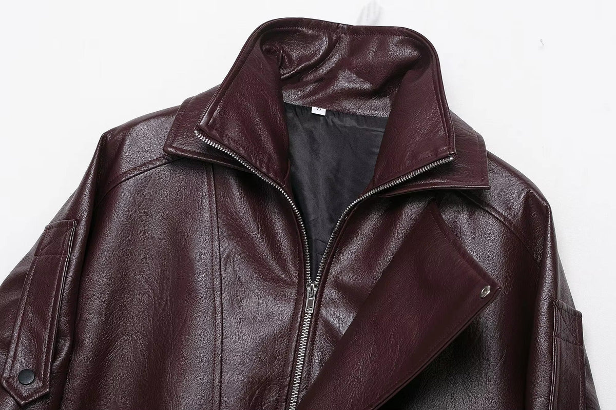 Veste en cuir asymétrique Carla