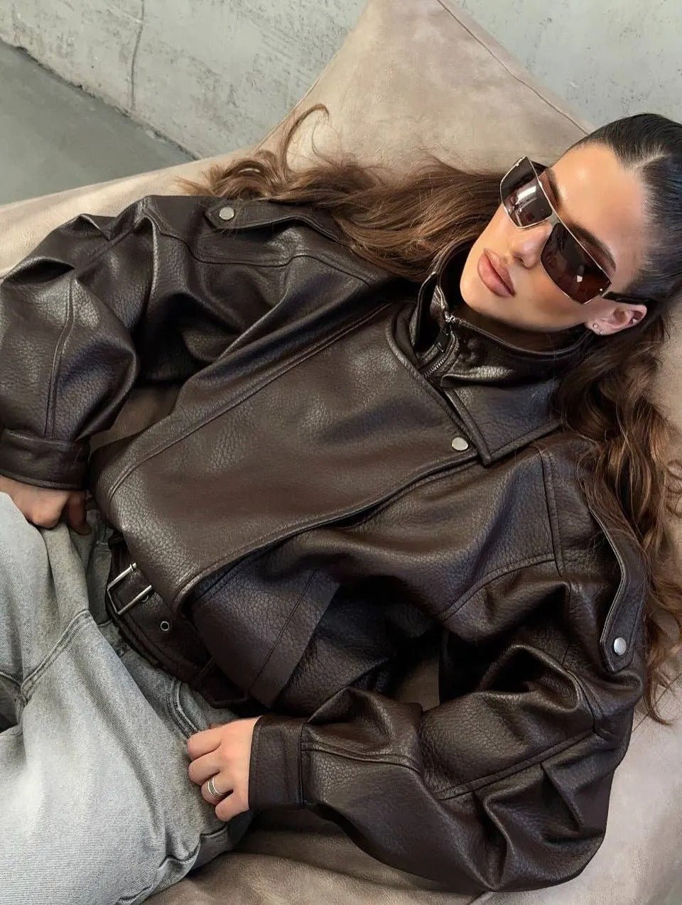 Veste en cuir asymétrique Carla