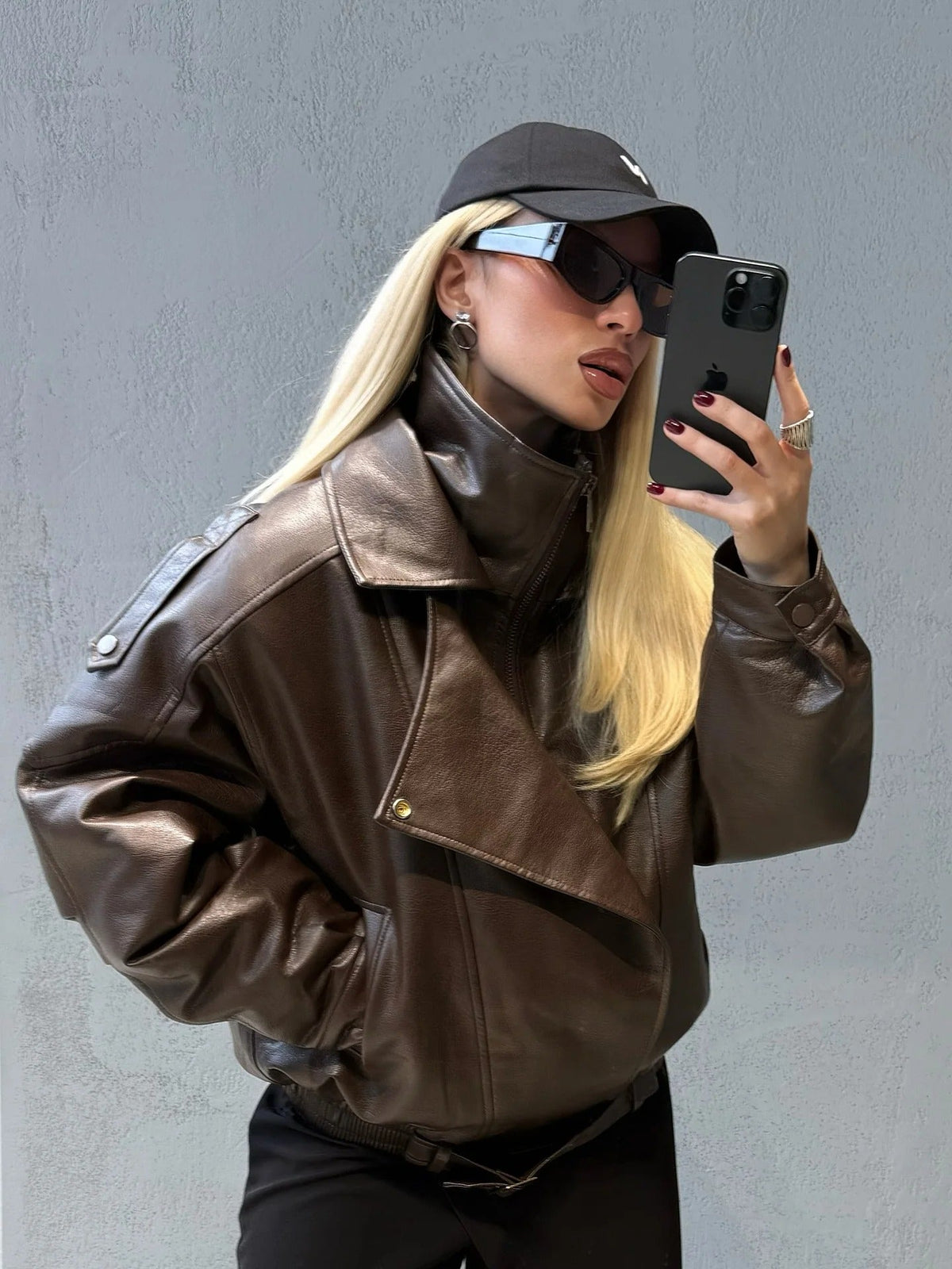 Veste en cuir asymétrique Carla