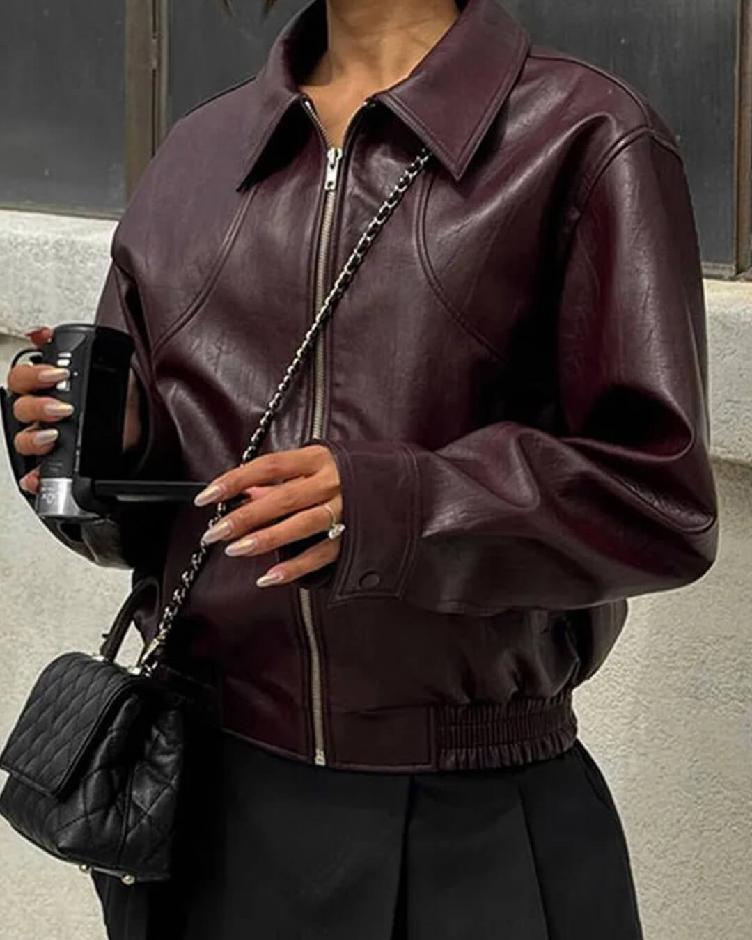 Veste Erika en cuir zippée