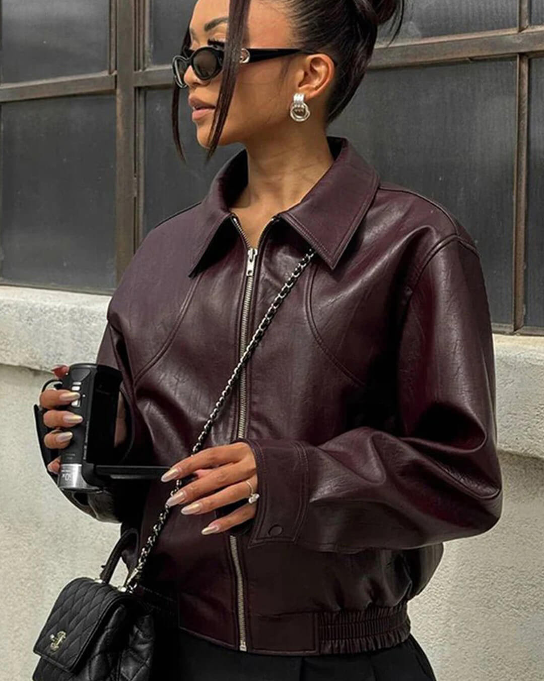 Veste Erika en cuir zippée