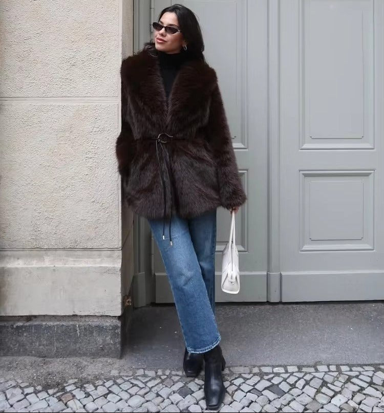 Manteau en fausse fourrure Faith avec ceinture