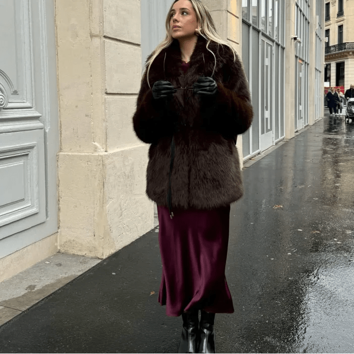 Manteau en fausse fourrure Faith avec ceinture