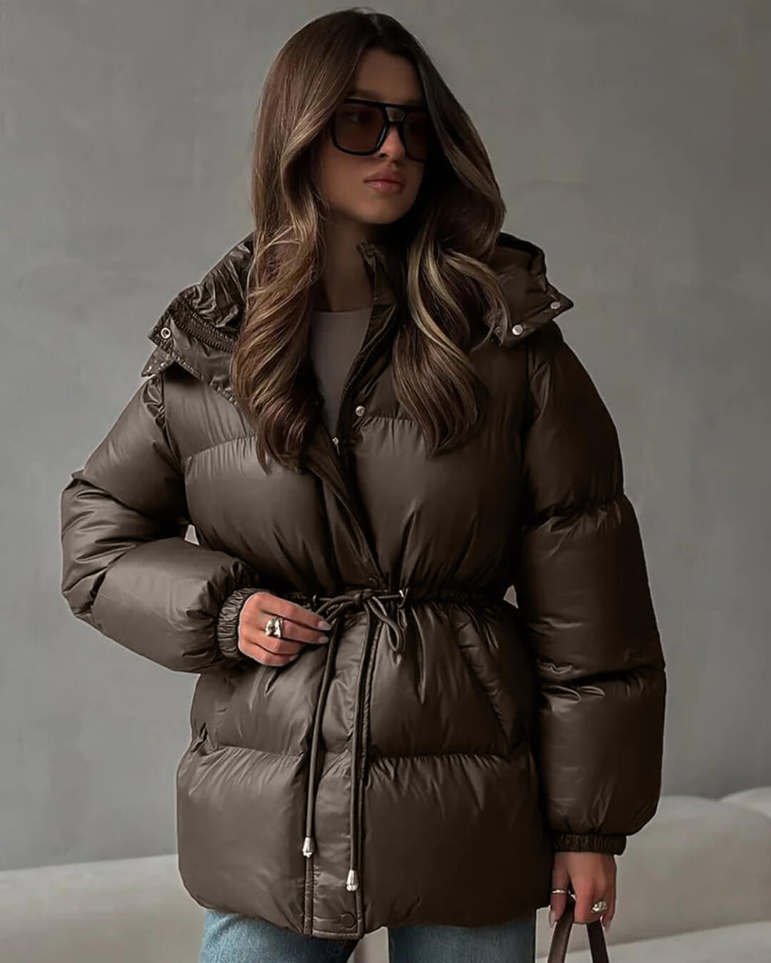 Manteau matelassé à capuche avec cordon de serrage Lorie
