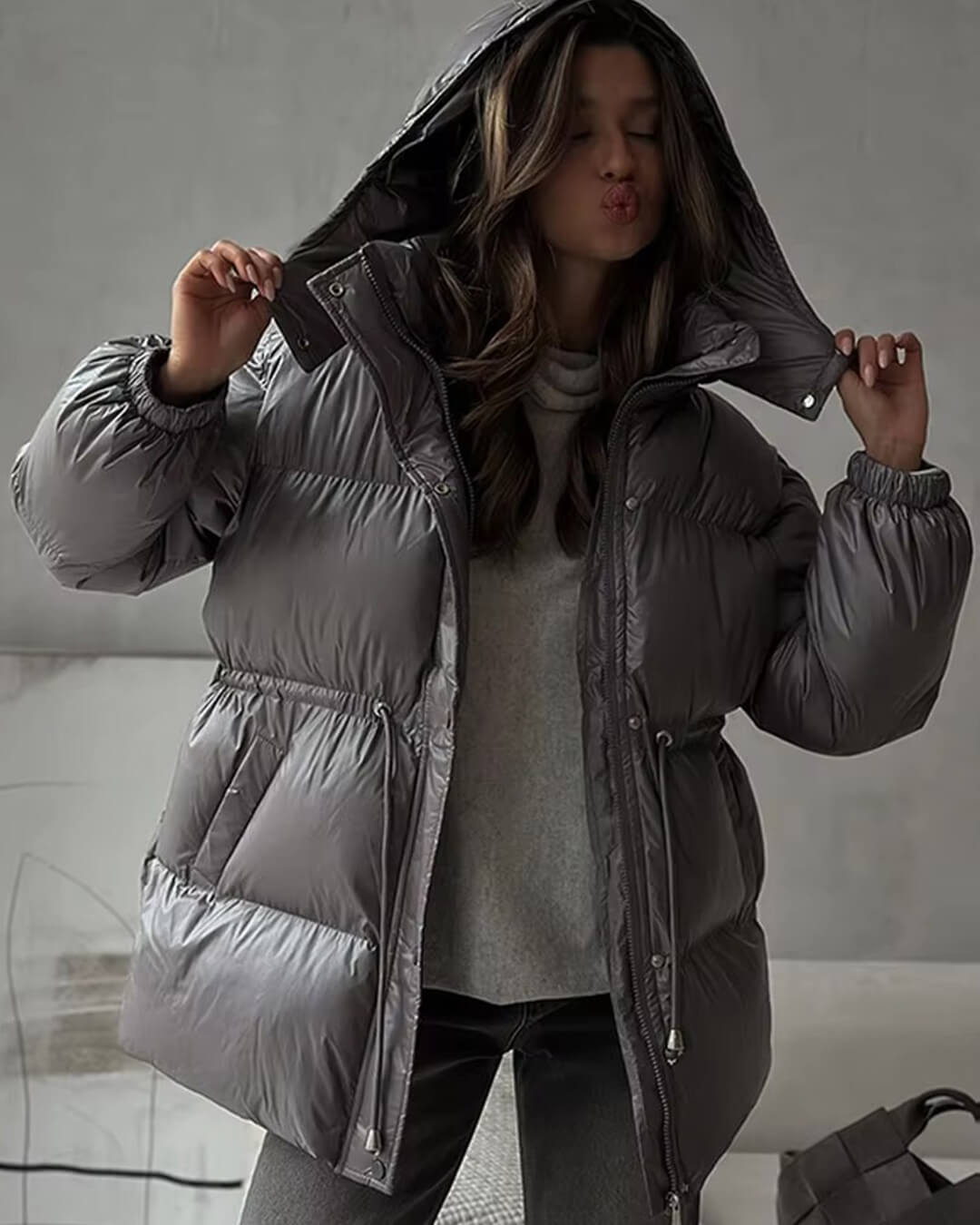 Manteau matelassé à capuche avec cordon de serrage Lorie
